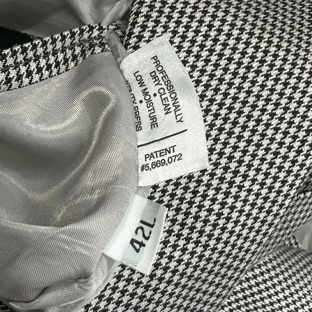 Hart Schaffner Marx Suit Jacket Men 42L Black Gray Micro Houndstooth Wool Office